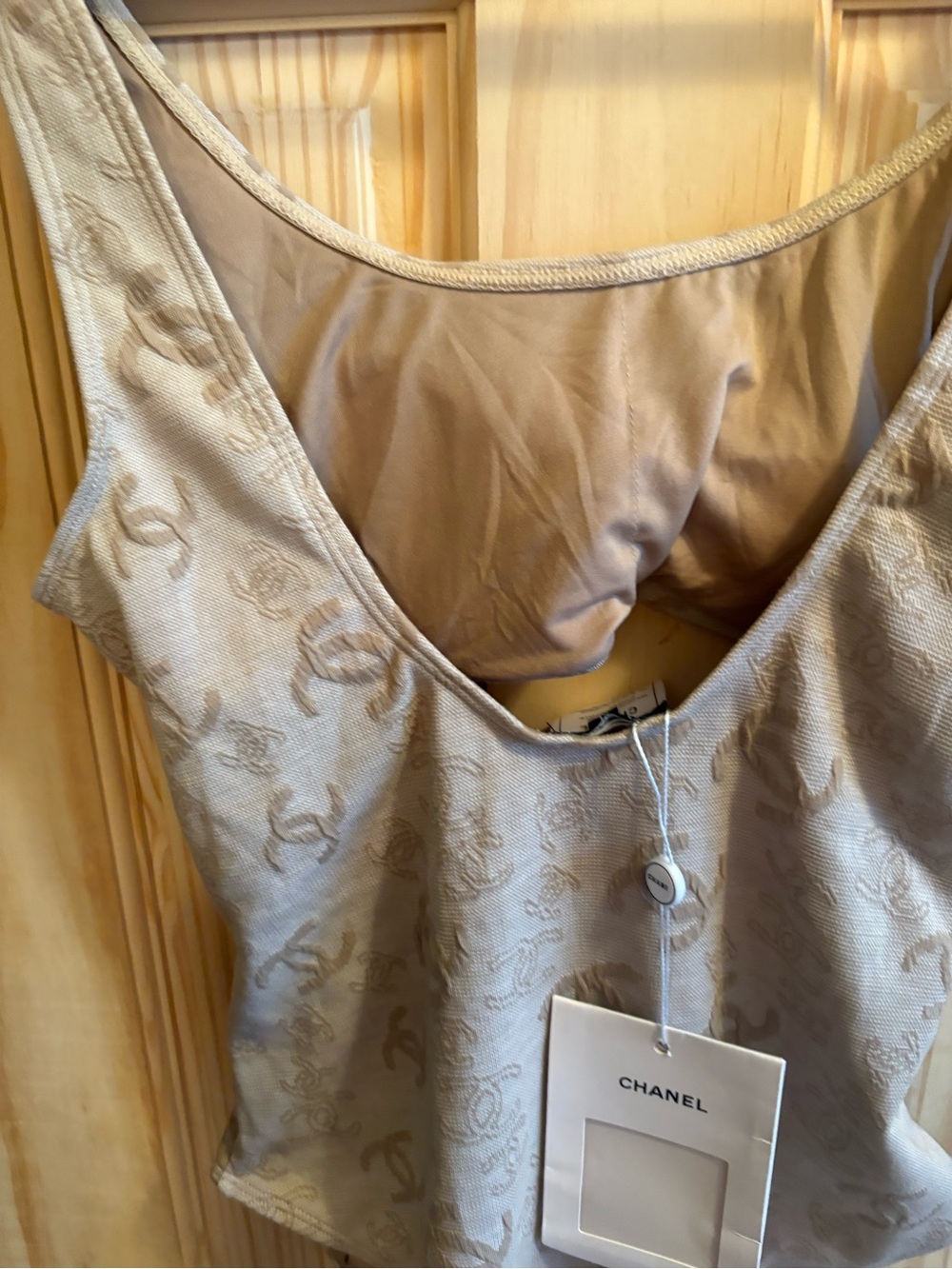 FASHION Beige Cutout One-Piece Swimsuit with Logo Jacquard - Picture 6 of 7
